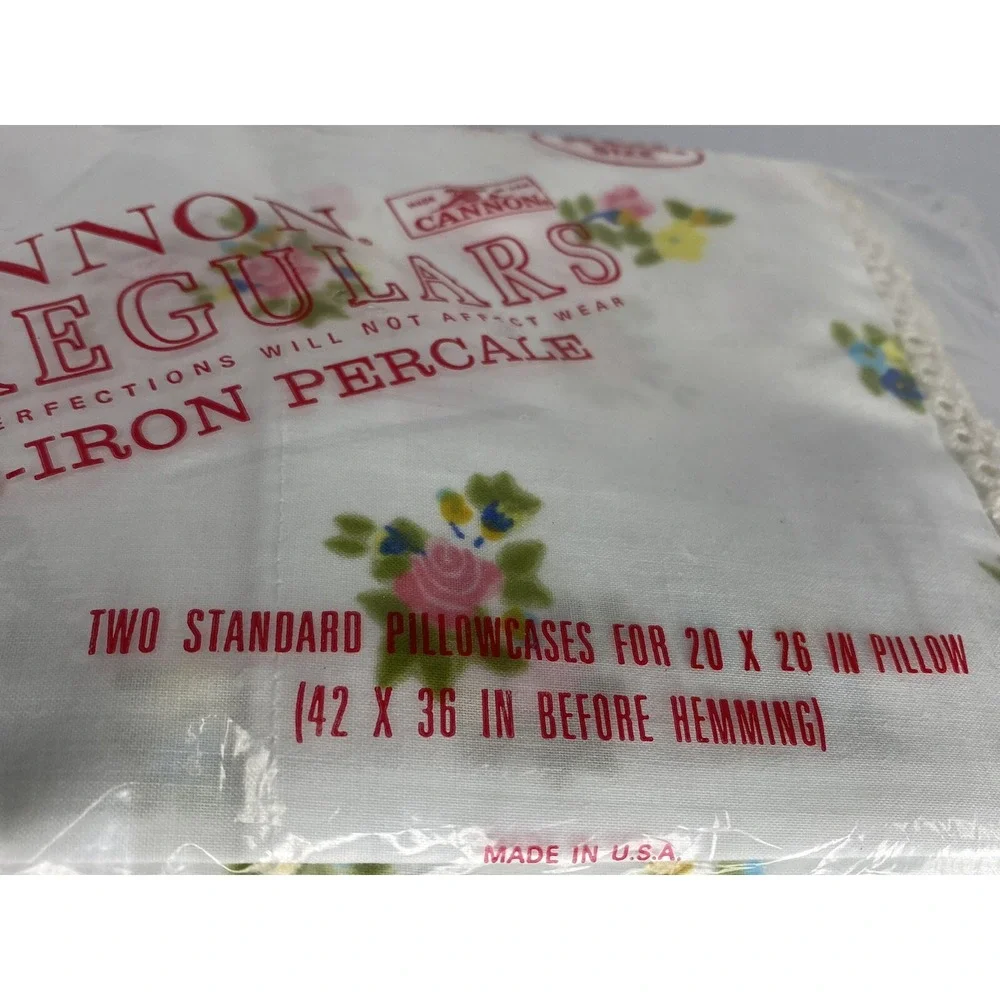 VTG Cannon Mills‎ Pillowcases New Old Stock Standard Size With Lace Ends